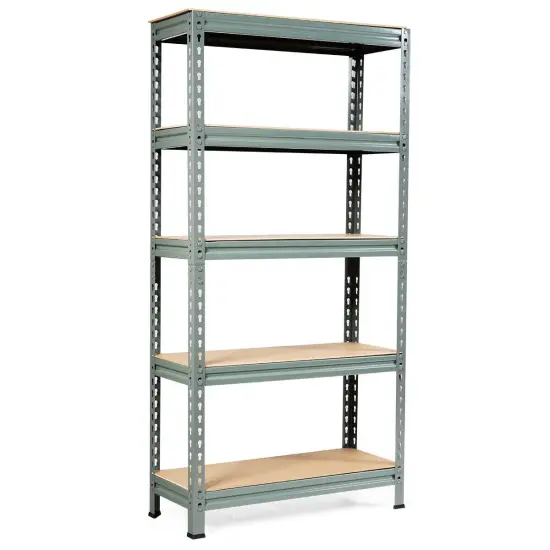 5-Tier Metal Storage Shelf with Adjustable MDF Boards Ideal for Garage or Utility Room Grey {9}