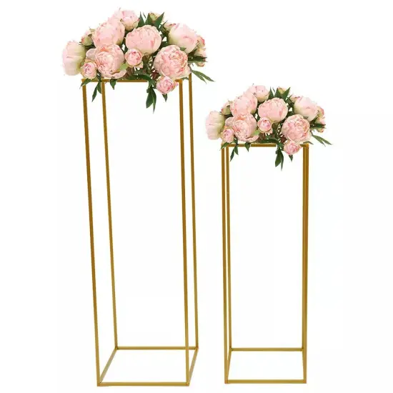 2pcs Gold Metal Flower Stand Wedding Prop Decor Geometric Column Floral Vase {1}
