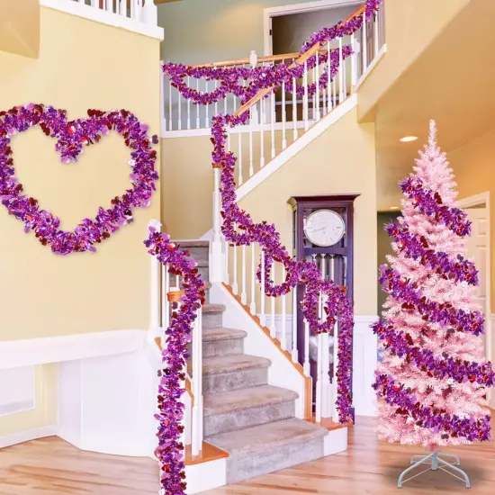 TURNMEON 33 Feet Valentines Day Decorations Heart Tinsel Garland, Red Pink Purple Metallic Garland Valentines Day Garland Decorations for Tree Home Indoor Outdoor Wedding Hanging Galentine's Day Decor {4}
