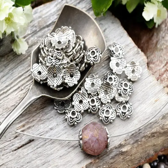 *250* 8mm Antique Silver Bead Caps {2}