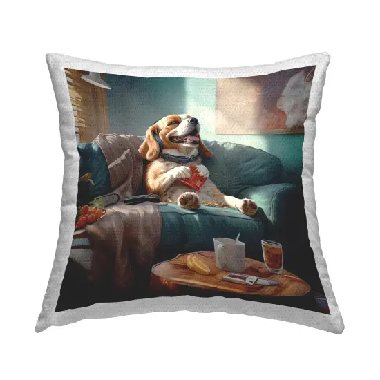 Happy Relaxing Dog Design by Jim Baldwin Outdoor Printed Pillow  {1}