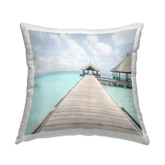 Beach Hut Walkway Design by Noah Bay Outdoor Printed Pillow  {1}