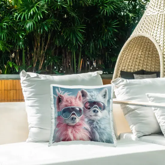 Foxes in Winter Goggles Outdoor Printed Pillow Design by Lazar Studio, 18 x 7 x 18 {2}