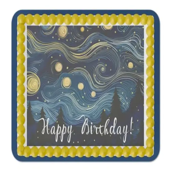 Starry Night Inspired Abstract Happy Birthday Edible Cake Topper-1/4 sheet {1}