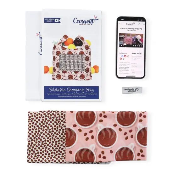 Crosscut Sewing Co.&reg; Foldable Shopping Bag Sewing Kit - Beginner Sewing Project Kit Coffee {6}