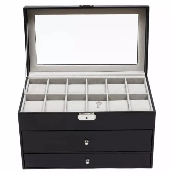 Watch Display Box&Jewelry Storage Case Multi-Purpose Organizer Box w/ Glass Top {2}