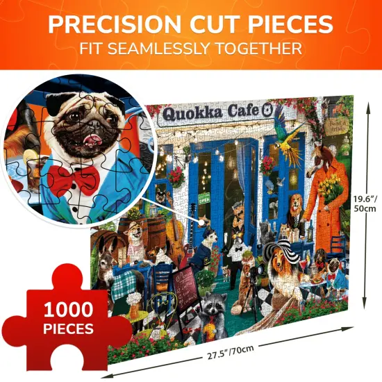 QUOKKA 1000 Piece Puzzles for Adults and Up - Jigsaw Puzzles for Men and Women - Funny Animals in Cafe for Kids Ages 8-12 and Up - Colourful Game Toy for Family {3}