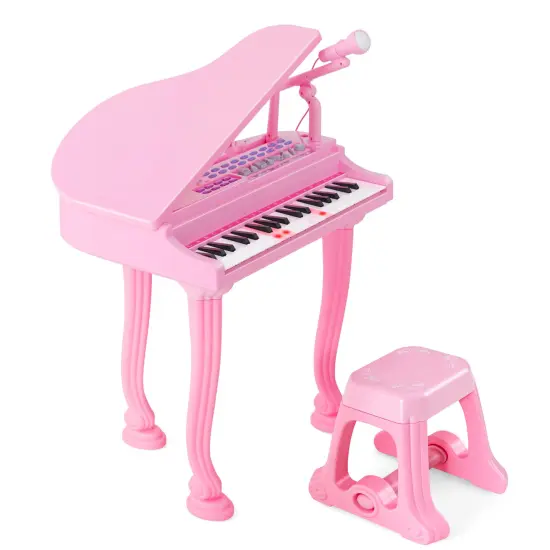 37 Keys Kids Piano Keyboard with Stool and Piano Lid Black {8}