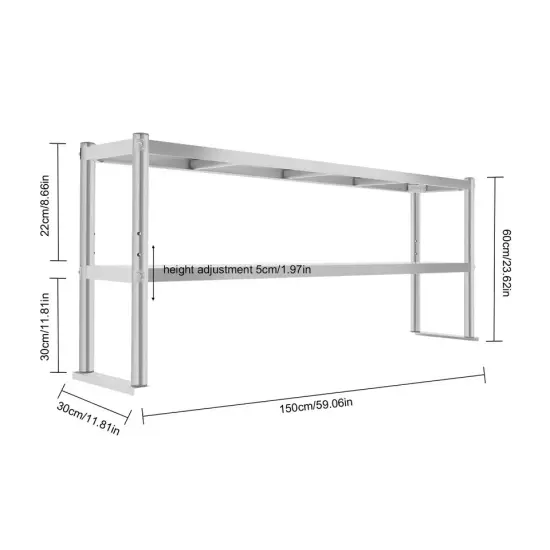 2-Tier Overshelf for Prep&Work Table Stainless Steel 12x59Inch Commercial Table {3}