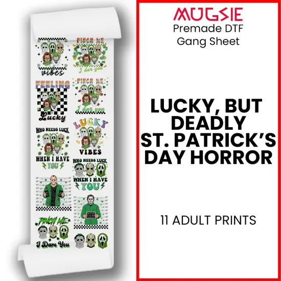 Lucky But Deadly: St. Patrick's Day Horror DTF Transfer 22x60 - Direct-to-Film Gang Sheet, Ready-to-Press St. Patrick&rsquo;s Day Horror Design for Apparel {2}