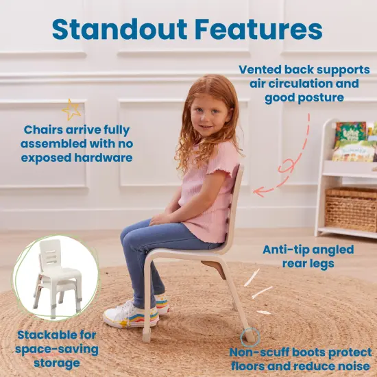 Bentwood Chair, 12in Seat Height, Stackable Seats, 2-Pack White Wash {4}