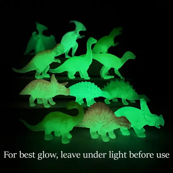 Wrapables Mini Plastic Dinosaur Figurines, Miniature Dino Figures for Cake Toppers, Birthday Party Favors, Stocking Stuffers, Easter Egg Fillers (Set of 24), Luminous {5}