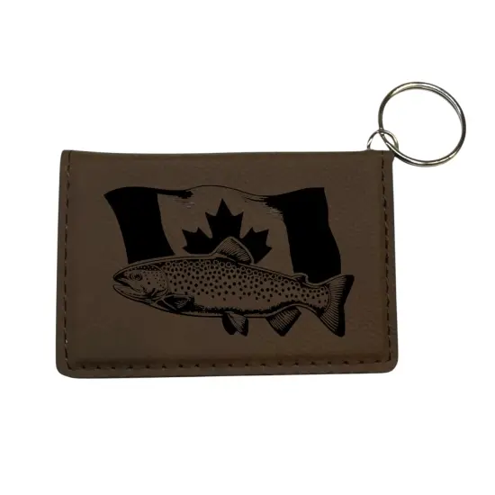 Keychain ID Holder Wallet - Canadian Flag and Trout Leather Red/Black {2}