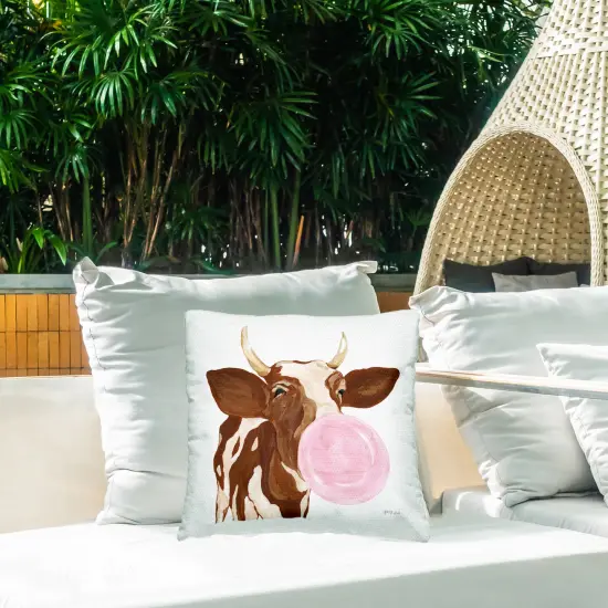Happy Bubblegum Cow Outdoor Printed Pillow Design by Yvette St. Amant, 18 x 7 x 18 {2}