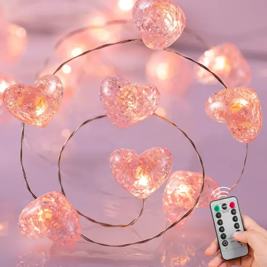 Valentine&rsquo;s Day Fairy String Lights - 10.5 ft 30 LED Pink Heart Battery Operated Fairy Lights with Timer and Remote, Twinkle Heart Lights for Wedding DIY Indoor Christmas Gift Valentine's Day {1}