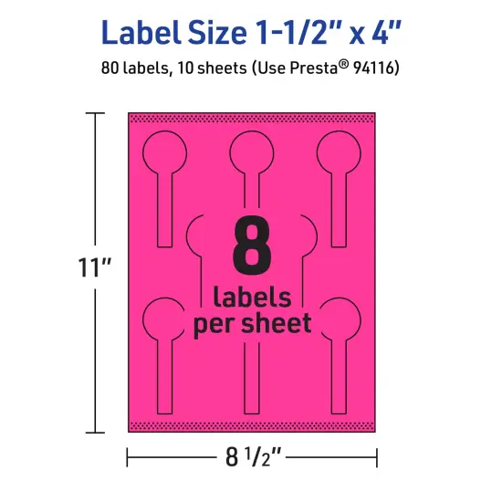 Avery Neon Magenta Paper Labels, 1.5" x 4" Lollipop {5}