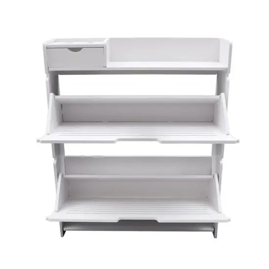 2-Layer Flip Drawer Shoe Storage Cabinet Organizer PVC Narrow Shoe Rack Stand {4}