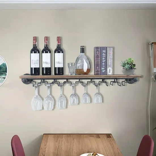 36" Wine Rack Hanging Glass Holder Shelf Wall Mount Champagne Rack Bar Decor {5}
