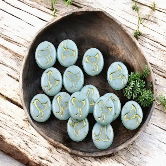 *15* 12mm Gold Washed Sky Blue Silk Bird Coin Beads {4}