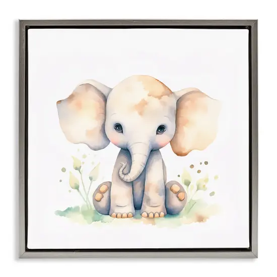 Stupell Industries Sitting Baby Elephant Framed Floater Canvas Wall Art Design by Andrea Haase {1}