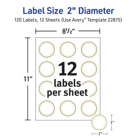 Avery Printable Round Labels, 2" Diameter, Matte White with Metallic Gold Borders, Permanent Adhesive, 120 Blank Labels (22875) {5}