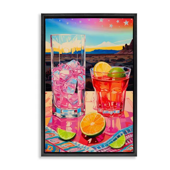 Stupell Industries Cocktails at Sunset View Framed Floater Canvas Wall Art Design by Jess Stempel {1}
