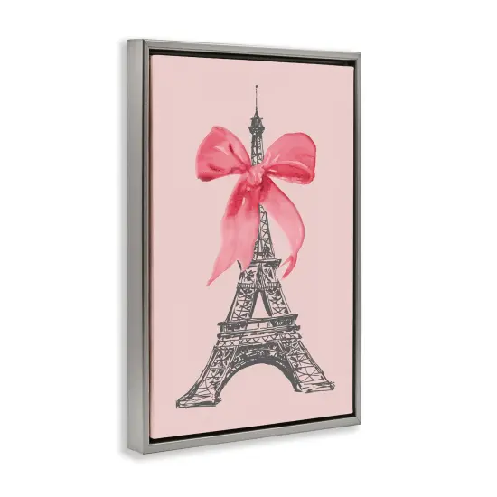 Stupell Industries Pink Bow on Eiffel Tower Framed Floater Canvas Wall Art Design by Lanie Loreth {3}