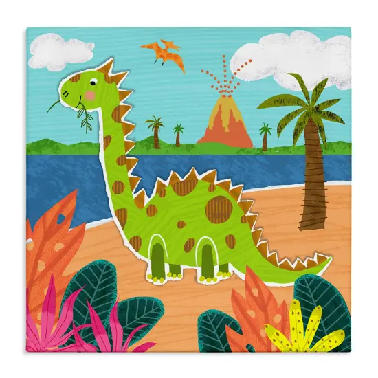 Stupell Industries Dinosaur on Beach Canvas Wall Art Design by Tina Finn {1}