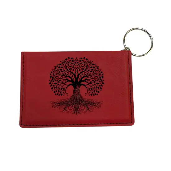 Keychain ID Holder Wallet - Celtic Tree of Life Leather Dark Brown/Black {5}