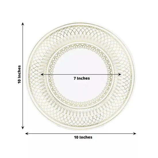 25 White 10 in Round Disposable Paper PLATES Gold Porcelain Design Party Events {3}