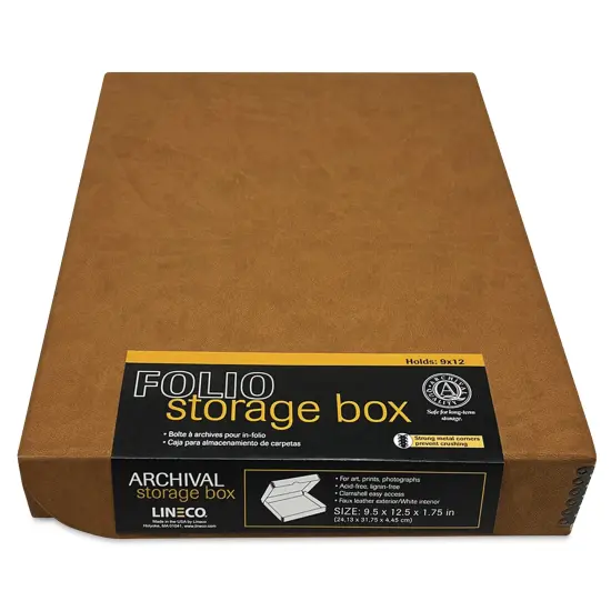 Lineco Folio Archival Storage Box - Tan, Faux Leather, 9" x 12" {1}