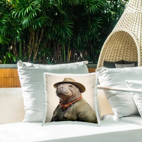 Manatee in Vintage Clothes Design by RB Outdoor Printed Pillow  {2}