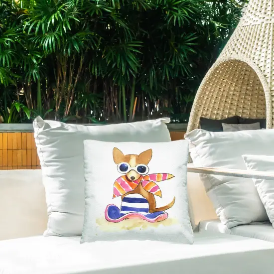 Sandy Dog on Beach Outdoor Printed Pillow Design by Geoff Allen, 18 x 7 x 18 {2}