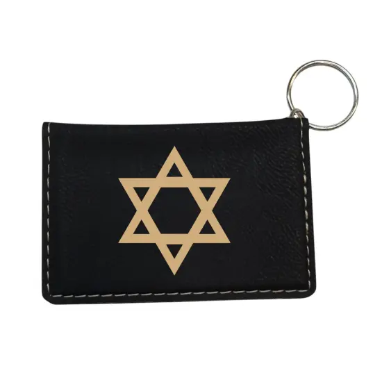 Keychain ID Holder Wallet - Star of David - Leather Rawhide/Black {3}