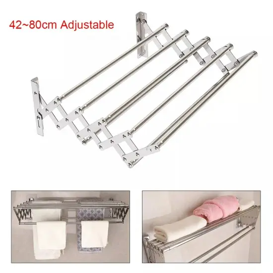 Stainless Steel Wall Mount Retractable Towel Rack Holder Bath Storage Organizer {2}