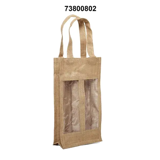Jute Wine Bag with Window 7.5" x 3.5" x 13.75" Stylish and Durable {2}