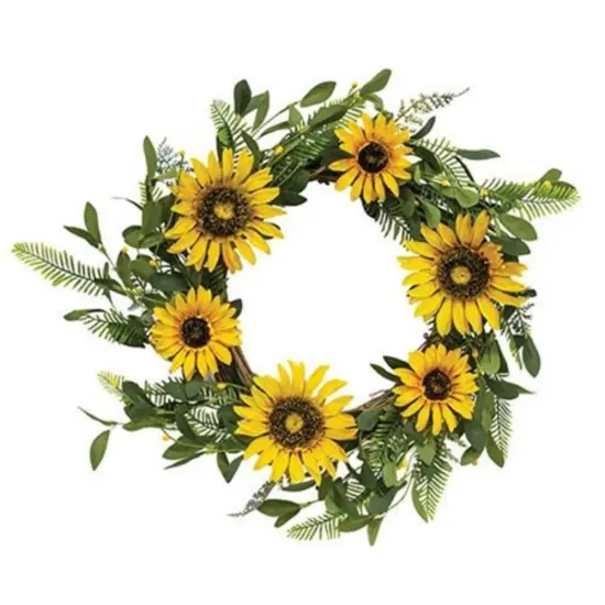 Yellow Green Brown Twig Black Eyed Susan Wreath 16-20 Inch for Door Wall and Mantel Decoration {1}