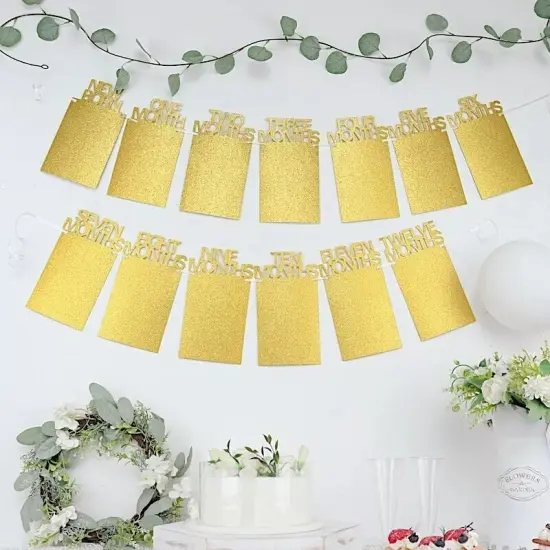 5.5 feet Gold Baby Month Milestone Paper Hanging 1st Birthday GARLAND Party {4}