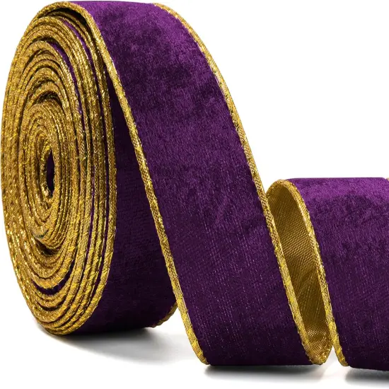 Purple Wide Velvet Ribbon Wired for Christmas Tree, Garland, Wreath, 1.5 Inch 10 Yards {1}