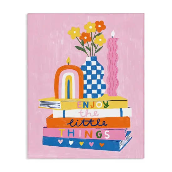 Stupell Industries Enjoy Little Things Bookstack Canvas Wall Art Design by Lisa Barlow {1}
