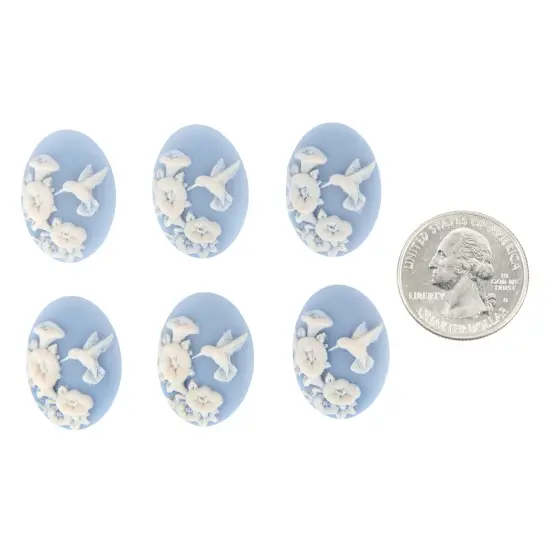 Blue and Cream Hummingbird Facing Left Cameos 25mm x 18mm Cameos, Set of Six - XXX - *CAM339 {1}