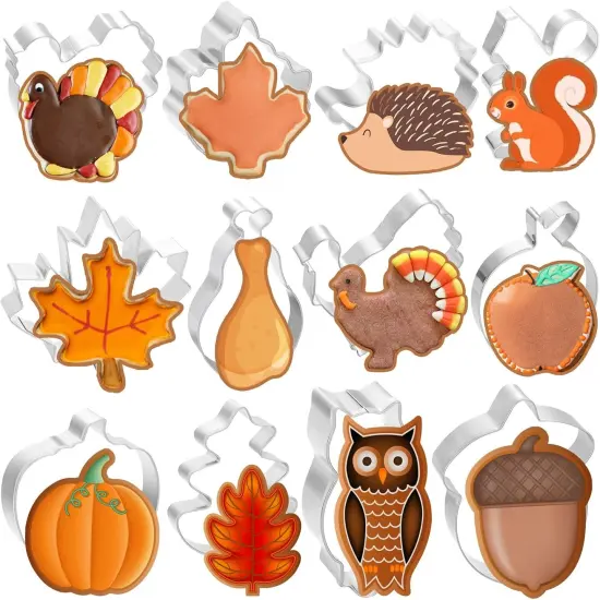 Thanksgiving Cookie Cutters Set &ndash; 12 Pcs Pumpkin Turkey Maple Leaf Squirrel Fall Shapes {6}