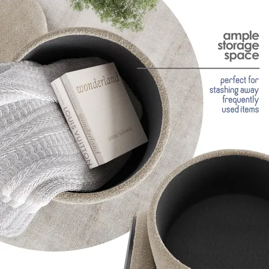 StorageBud Round Ottoman with Storage Beige {4}