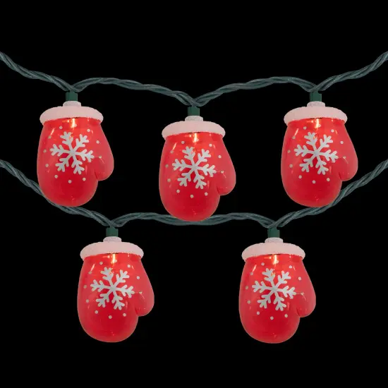 Northlight Snowflake Mitten Christmas Light Set - Clear - 7.5' Green Wire - 10ct Red {5}
