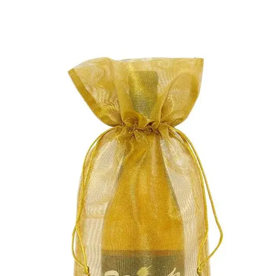 Elegant Metallic Fabric Wine Bags 6.5" x 15" {4}