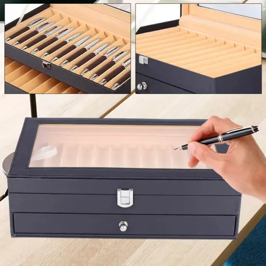 24 Fountain Pen Leather Display Box Holder Organizer Storage Collector Case {3}