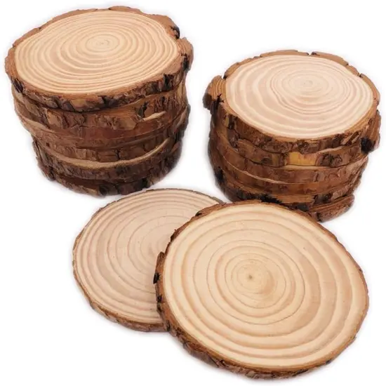 16 Pcs 3.5"-4" Unfinished Natural Wood Slices Circles {1}
