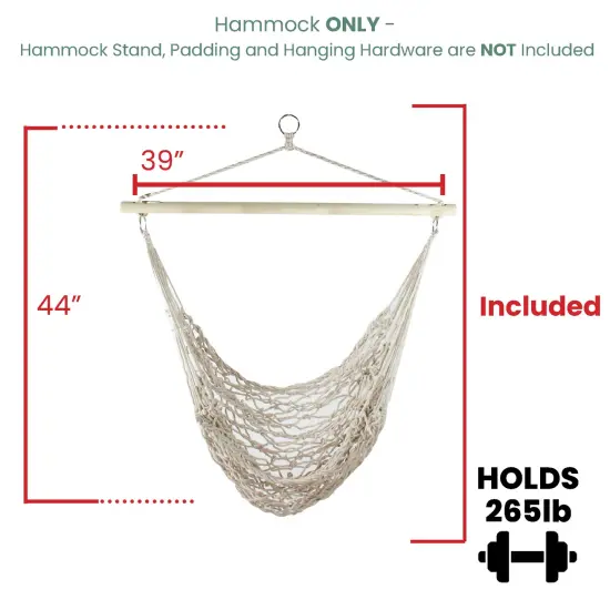 Northlight Natural Cotton Macrame Hammock Chair with Wooden Bar - 44" x 39" Ivory {5}