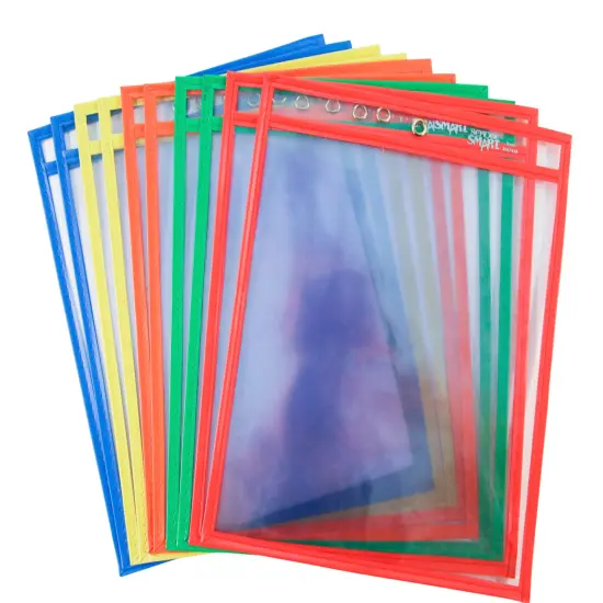 School Smart Reusable Dry Erase Pocket Sleeves, 10-1/2 x 13 Inches, Assorted, Set of 10 {3}