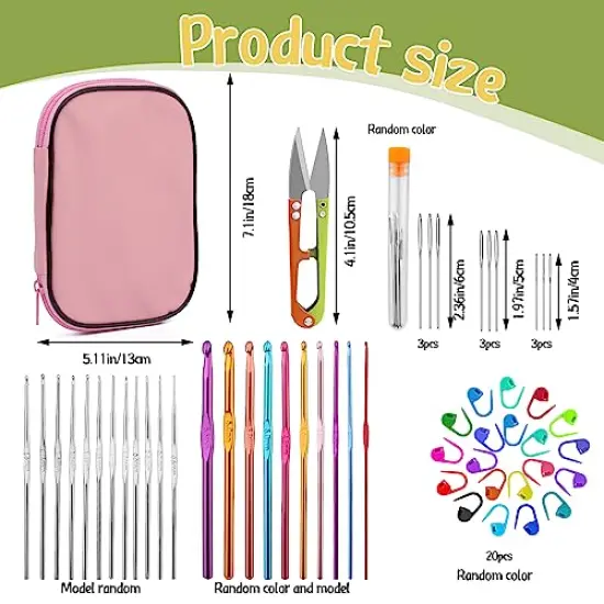 54 Pieces Crochet Needles Set, Crochet Hooks Kit with Storage Case, Ergonomic Knitting Needles Blunt Needles Stitch Marker DIY Hand Knitting Craft Art Tools for Beginners-Pink {1}
